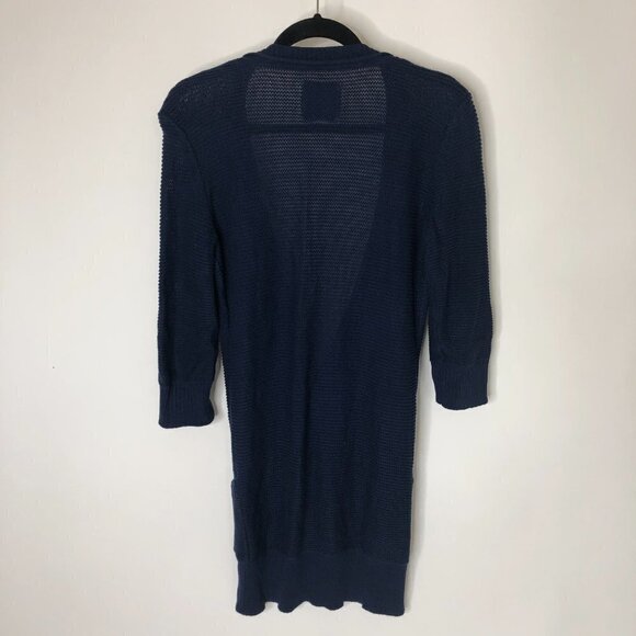 AMERICAN EAGLE Knit Navy 3/4 Sleeve Button Pocket Long Cardigan Cozy Sweater - Picture 4 of 11